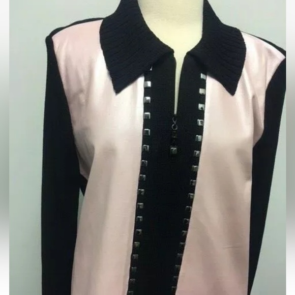 St. john Black Santana Knit jacket with pink Leather - Picture 1 of 4